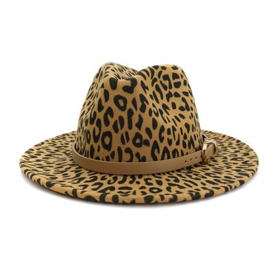 Bărbați Femei Păslă de lână cu boruri late Pălării Fedora cu imprimeu de leopard, cu cataramă de centură, Vintage, petrecere, nuntă, șapcă Trilby din fetru panama