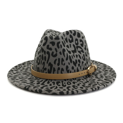 Bărbați Femei Păslă de lână cu boruri late Pălării Fedora cu imprimeu de leopard, cu cataramă de centură, Vintage, petrecere, nuntă, șapcă Trilby din fetru panama