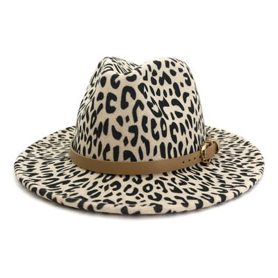 Bărbați Femei Păslă de lână cu boruri late Pălării Fedora cu imprimeu de leopard, cu cataramă de centură, Vintage, petrecere, nuntă, șapcă Trilby din fetru panama