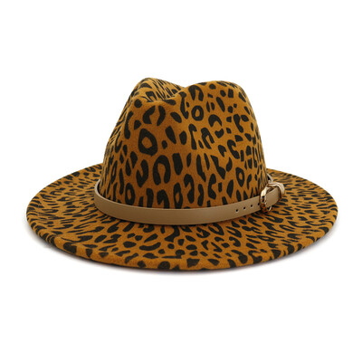 Bărbați Femei Păslă de lână cu boruri late Pălării Fedora cu imprimeu de leopard, cu cataramă de centură, Vintage, petrecere, nuntă, șapcă Trilby din fetru panama