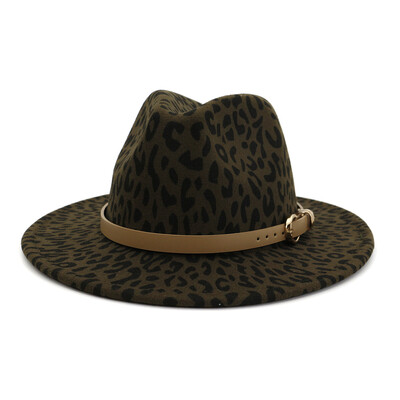 Bărbați Femei Păslă de lână cu boruri late Pălării Fedora cu imprimeu de leopard, cu cataramă de centură, Vintage, petrecere, nuntă, șapcă Trilby din fetru panama