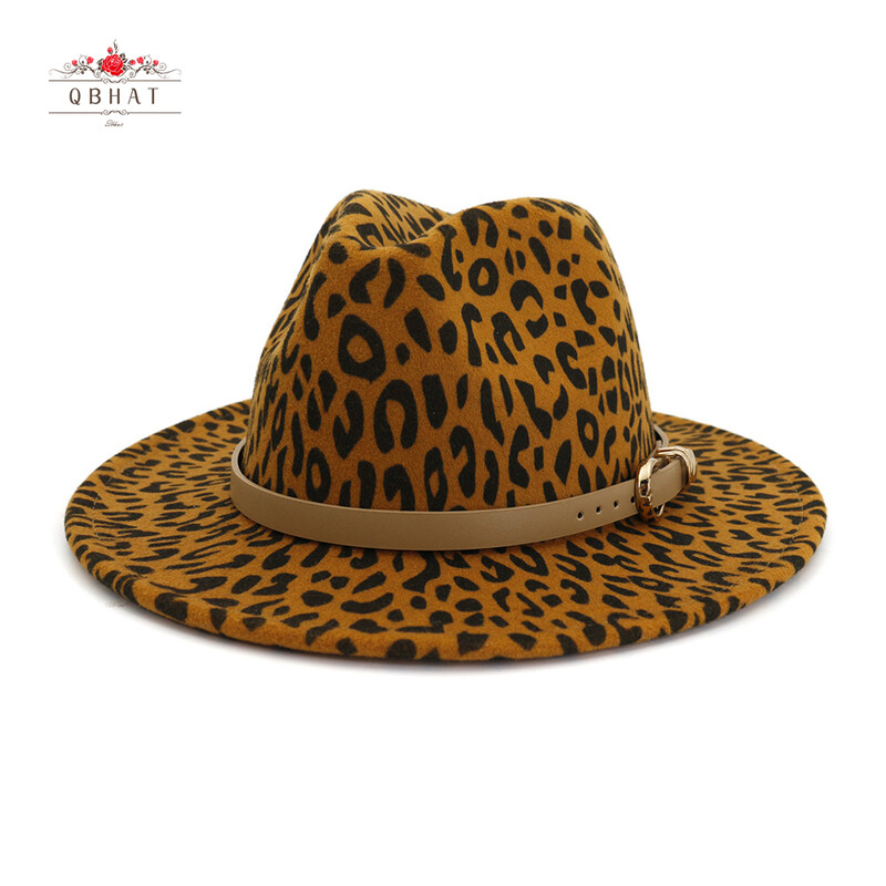 Bărbați Femei Păslă de lână cu boruri late Pălării Fedora cu imprimeu de leopard, cu cataramă de centură, Vintage, petrecere, nuntă, șapcă Trilby din fetru panama