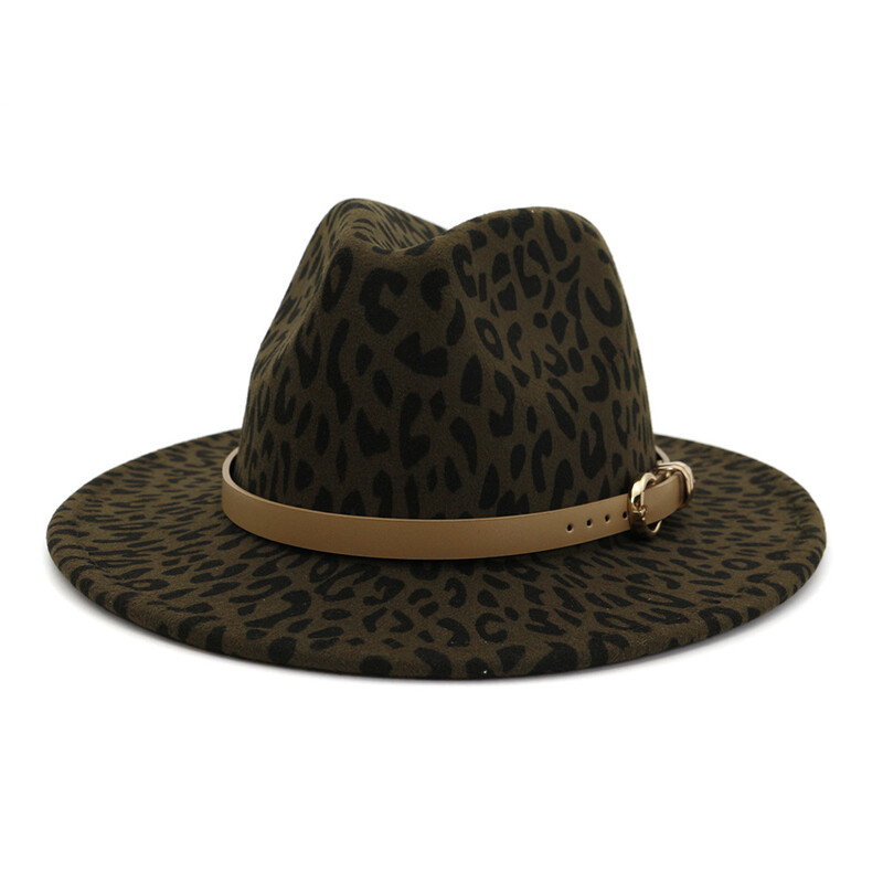 Bărbați Femei Păslă de lână cu boruri late Pălării Fedora cu imprimeu de leopard, cu cataramă de centură, Vintage, petrecere, nuntă, șapcă Trilby din fetru panama