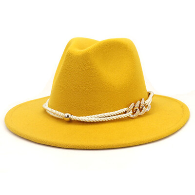 Pălărie Fedora de jazz galben fluorescent, toamnă iarnă, pălărie din pâslă pentru femei, pălării cu boruri mari pentru femei, pălării de jazz bisericești vintage