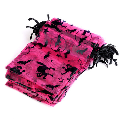 25 buc/lot 10x15cm Geanta din organza de Halloween de Ziua tuturor Sfintilor pentru cadou de bomboane