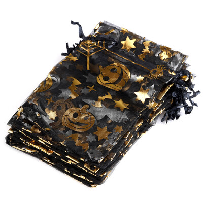 25 buc/lot 10x15cm Geanta din organza de Halloween de Ziua tuturor Sfintilor pentru cadou de bomboane