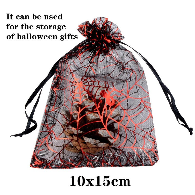 25 buc/lot 10x15cm Geanta din organza de Halloween de Ziua tuturor Sfintilor pentru cadou de bomboane