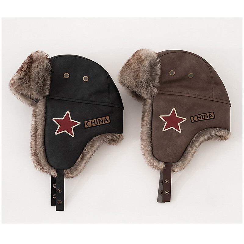 Pălărie Lei Feng Pălărie de pluș pentru bărbați Pălărie de protecție a urechilor pentru femei, iarnă, ciclism, rezistent la vânt, pălărie cu stea roșie, pălărie retro, rece și caldă