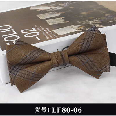 2024 Нова мъжка мода Бизнес официални вълнени папийонки Двуслойни кафяви карирани сиви папийонки Сватбен банкет на младоженеца Пеперуда