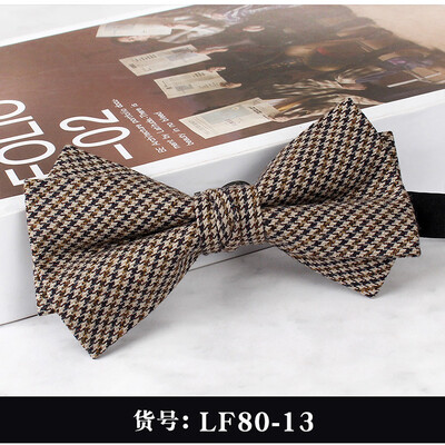 2024 Нова мъжка мода Бизнес официални вълнени папийонки Двуслойни кафяви карирани сиви папийонки Сватбен банкет на младоженеца Пеперуда