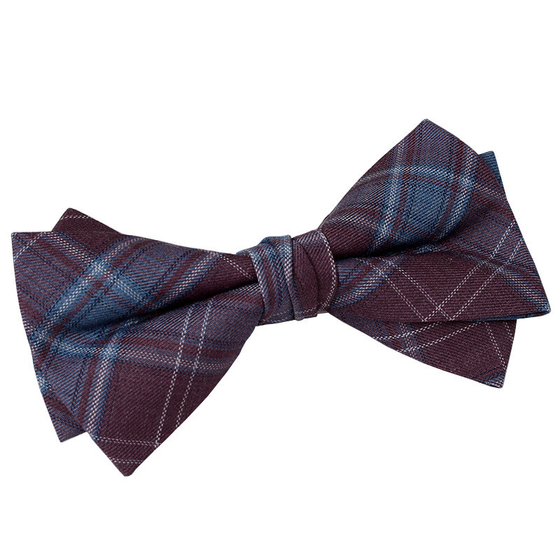 2024 Нова мъжка мода Бизнес официални вълнени папийонки Двуслойни кафяви карирани сиви папийонки Сватбен банкет на младоженеца Пеперуда