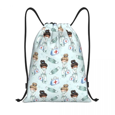 Personalizat Enfermera En Apuros Doctor Nurse Geantă medicală cu șnur Femei Bărbați Rucsac de depozitare sport ușor pentru gimnastică