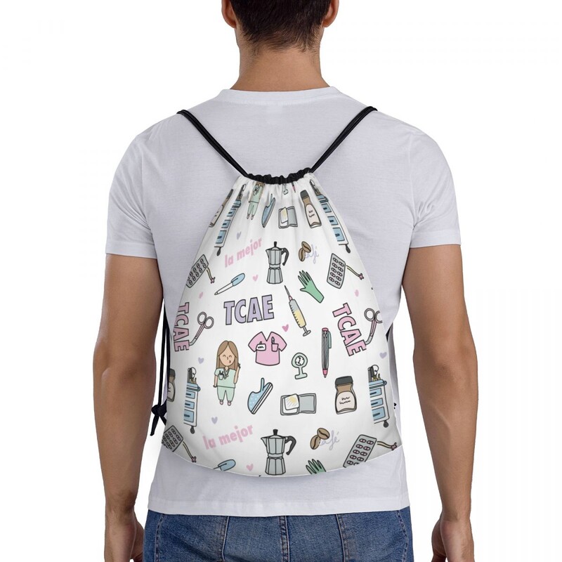 Personalizat Enfermera En Apuros Doctor Nurse Geantă medicală cu șnur Femei Bărbați Rucsac de depozitare sport ușor pentru gimnastică