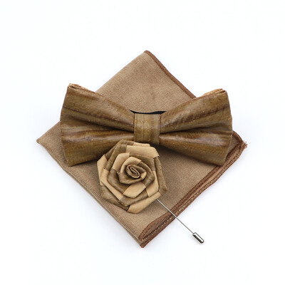 Uus korgist puidust kikilipsu komplekt meeste uudne käsitsi valmistatud lilleline ühevärviline kikilipsu pross peigmehele pulmapeo retro ülikonna aksessuaarid