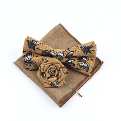 Uus korgist puidust kikilipsu komplekt meeste uudne käsitsi valmistatud lilleline ühevärviline kikilipsu pross peigmehele pulmapeo retro ülikonna aksessuaarid