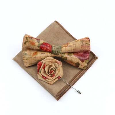 Uus korgist puidust kikilipsu komplekt meeste uudne käsitsi valmistatud lilleline ühevärviline kikilipsu pross peigmehele pulmapeo retro ülikonna aksessuaarid