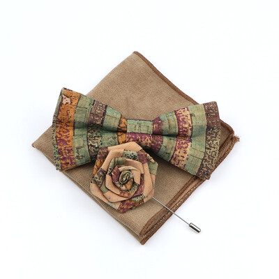 Uus korgist puidust kikilipsu komplekt meeste uudne käsitsi valmistatud lilleline ühevärviline kikilipsu pross peigmehele pulmapeo retro ülikonna aksessuaarid