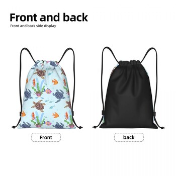 Custom Ocean World Turtles Fish Seahorse Drawstring раница Спортна чанта за фитнес за жени Мъже Marine Life Shopping Sackpack