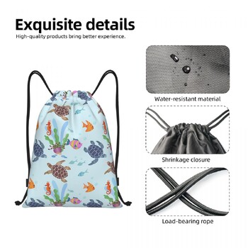 Custom Ocean World Turtles Fish Seahorse Drawstring раница Спортна чанта за фитнес за жени Мъже Marine Life Shopping Sackpack