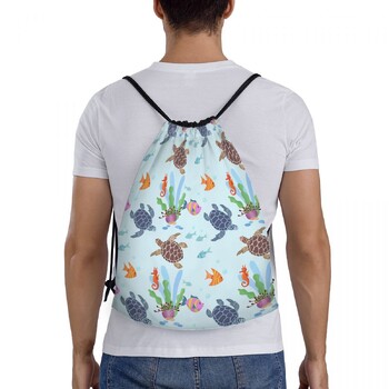 Custom Ocean World Turtles Fish Seahorse Drawstring раница Спортна чанта за фитнес за жени Мъже Marine Life Shopping Sackpack