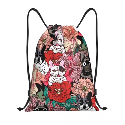 Rucsac personalizat drăguț de buldog francez, cu șnur, geantă de sport pentru bărbați, femei, rucsac de dresaj pentru câini de companie