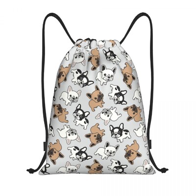 Rucsac personalizat drăguț de buldog francez, cu șnur, geantă de sport pentru bărbați, femei, rucsac de dresaj pentru câini de companie