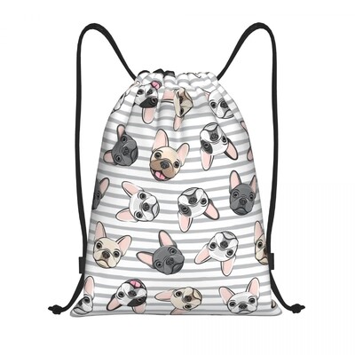 Rucsac personalizat drăguț de buldog francez, cu șnur, geantă de sport pentru bărbați, femei, rucsac de dresaj pentru câini de companie