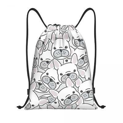Rucsac personalizat drăguț de buldog francez, cu șnur, geantă de sport pentru bărbați, femei, rucsac de dresaj pentru câini de companie