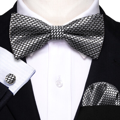 Barry.Wang Svečana crna svilena muška leptir-mašna Jacquard Jednobojna jednobojna leptir-mašna Set dugmadi za manžete Muško vjenčanje Poslovna maturalna večer