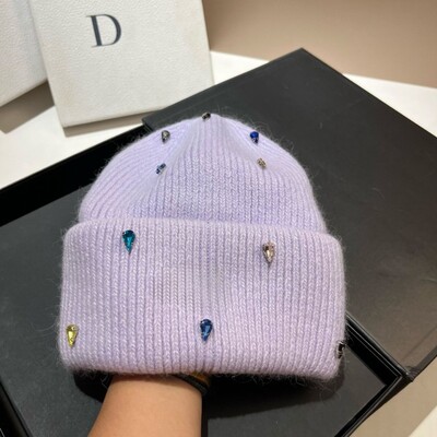 Moda strălucitoare Cășmir cald din lână Skullies Angola Blana de iepure Berici tricotate de iarnă Căciulă pentru femei Căciuli de schi în aer liber în trei ori