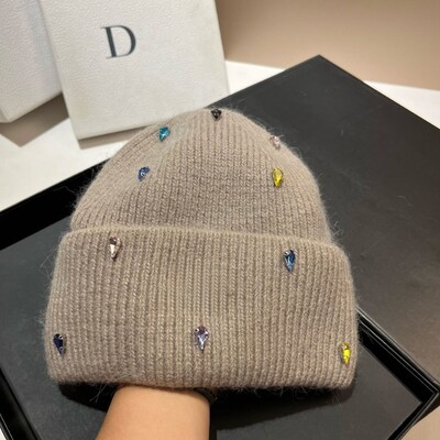 Moda strălucitoare Cășmir cald din lână Skullies Angola Blana de iepure Berici tricotate de iarnă Căciulă pentru femei Căciuli de schi în aer liber în trei ori