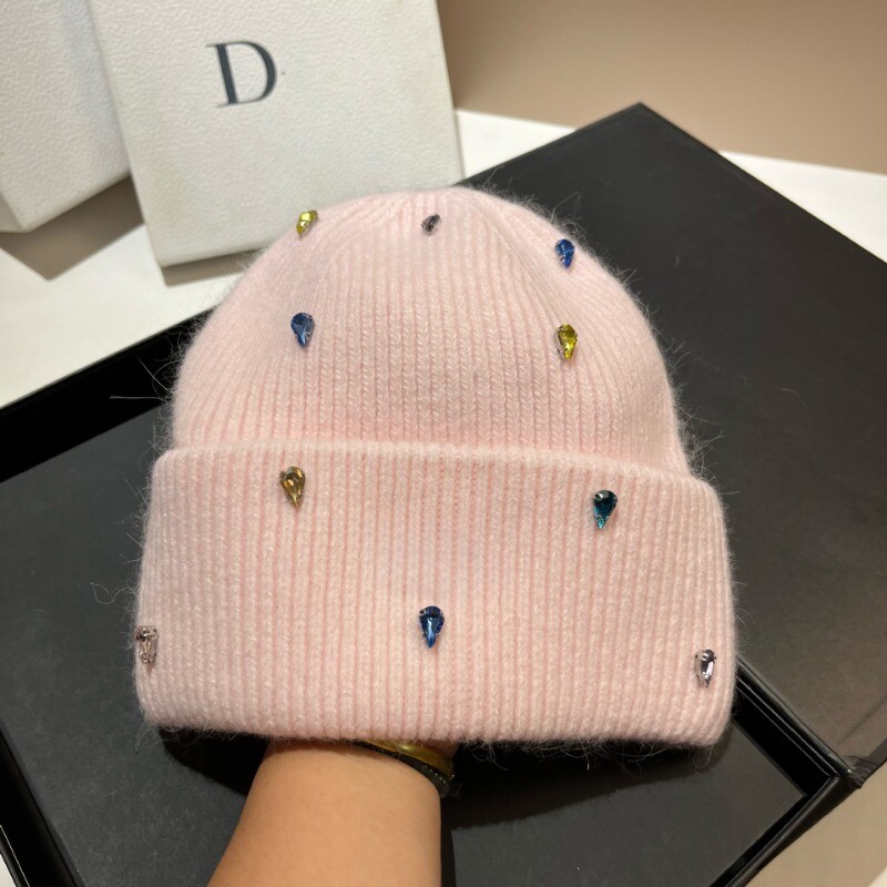 Moda strălucitoare Cășmir cald din lână Skullies Angola Blana de iepure Berici tricotate de iarnă Căciulă pentru femei Căciuli de schi în aer liber în trei ori