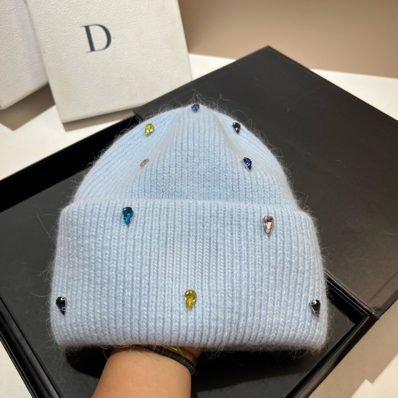 Moda strălucitoare Cășmir cald din lână Skullies Angola Blana de iepure Berici tricotate de iarnă Căciulă pentru femei Căciuli de schi în aer liber în trei ori