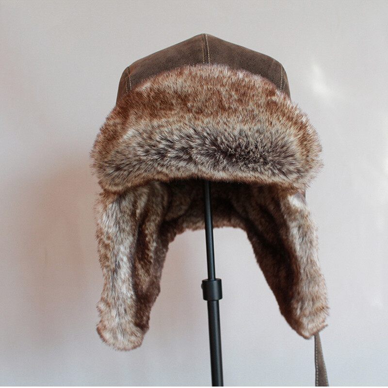 Pălărie Ushanka de iarnă, bărbați, femei, pilot, aviator, bomber, căciulă de capcană, șapcă de zăpadă din piele de blană artificială cu clapete pentru urechi