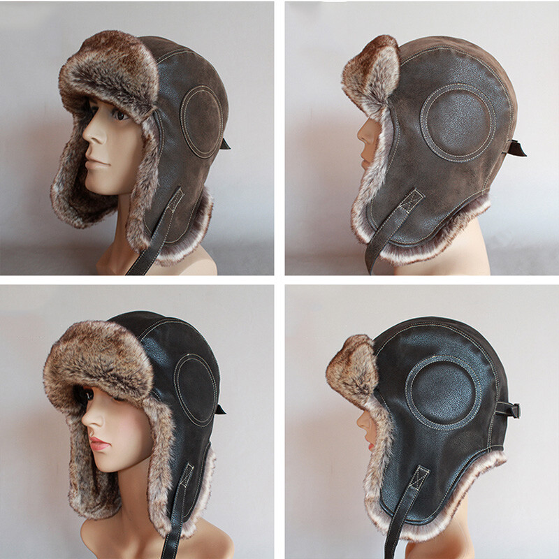 Pălărie Ushanka de iarnă, bărbați, femei, pilot, aviator, bomber, căciulă de capcană, șapcă de zăpadă din piele de blană artificială cu clapete pentru urechi