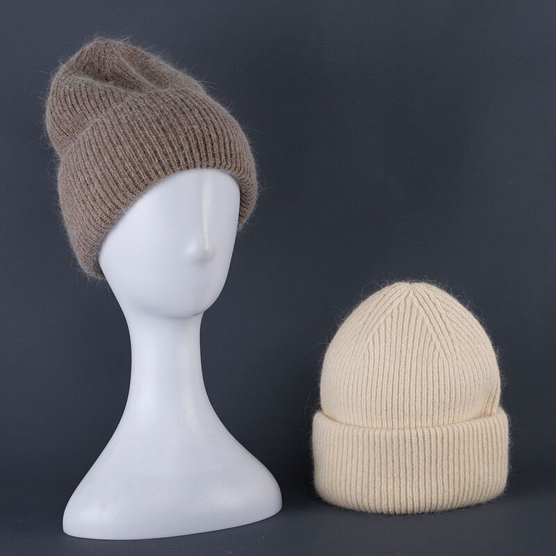 Moda Cășmir Lână Skullies Angola Iepure Blan Iarnă Gros Tricotate Berici Femei Cap Femei Trei Fold Ski Pălării în aer liber