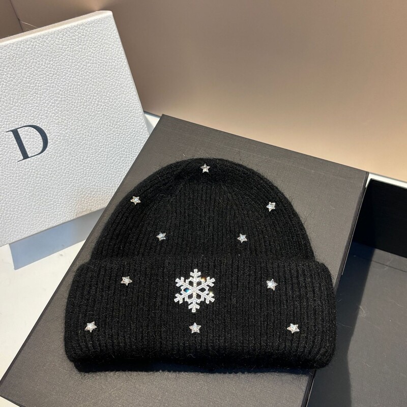 Pălărie tricotată caldă de iarnă, din metal, de lux, pentru femei, din lână, cu blană de iepure, berbeci, șapcă de schi în aer liber, protecție urechi