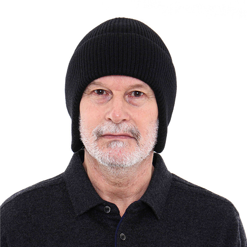 Reducere caldă Pălărie tricotată de iarnă pentru bărbați, în aer liber, căciuli de protecție a urechilor, îngroșați, tricotat, lână, căciulă caldă de craniu, cu căciuli pentru urechi.