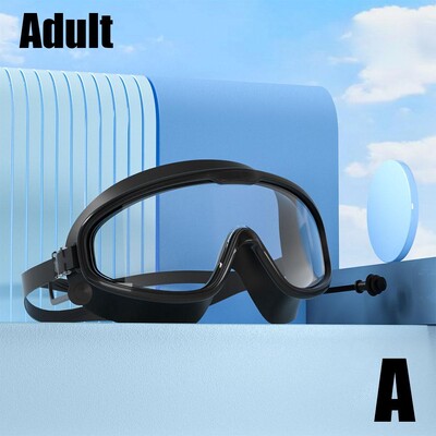 Ochelari de înot pentru adulți Ochelari de înot din silicon Cadru mare cu dopuri de urechi Ochelari HD impermeabili și anti-aburire din silicon pentru copii
