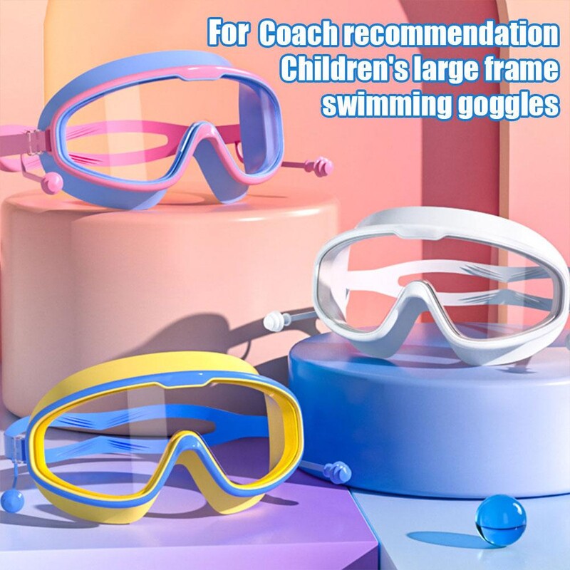 Ochelari de înot pentru adulți Ochelari de înot din silicon Cadru mare cu dopuri de urechi Ochelari HD impermeabili și anti-aburire din silicon pentru copii