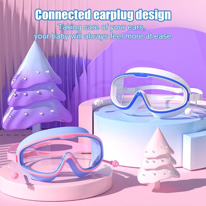 Ochelari de înot pentru adulți Ochelari de înot din silicon Cadru mare cu dopuri de urechi Ochelari HD impermeabili și anti-aburire din silicon pentru copii