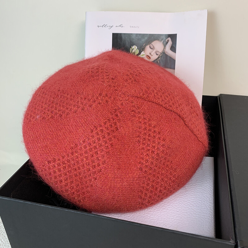 Beretă de designer pentru femei, pălărie tricotată din blană de iepure adevărată, căciulă caldă de iarnă, beretă pentru femeie, pălărie de pictor francez