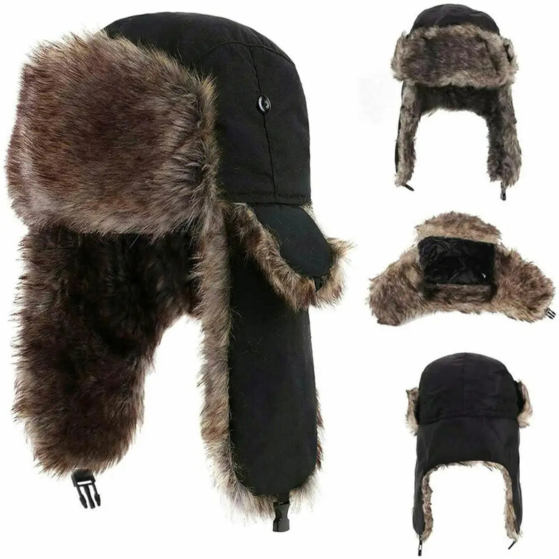Vīriešu Sieviešu Unisex Silts Trapper Aviators Trooper Earflap Ziemas Atloki Slēpošanas cepure Jaunas Cepures Krievu slēpošanas cepure Mākslīgās kažokādas cepures