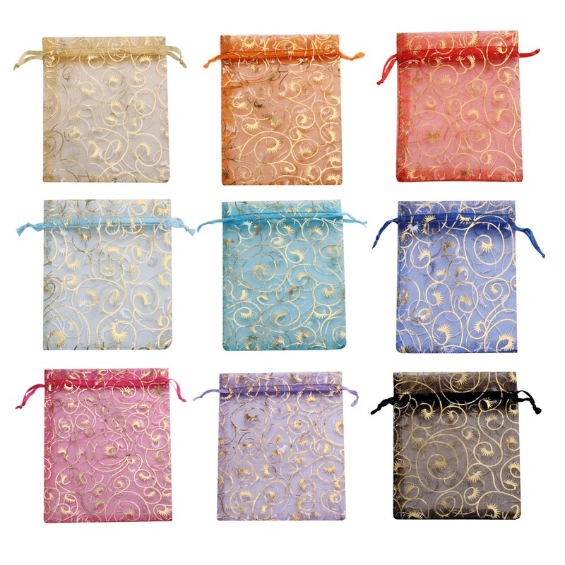 50 buc/lot 13x18cm amestec mare geantă cu șnur din organza pentru prezent