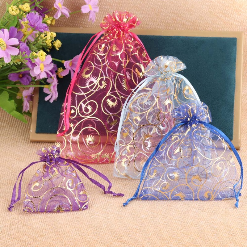 50 buc/lot 13x18cm amestec mare geantă cu șnur din organza pentru prezent