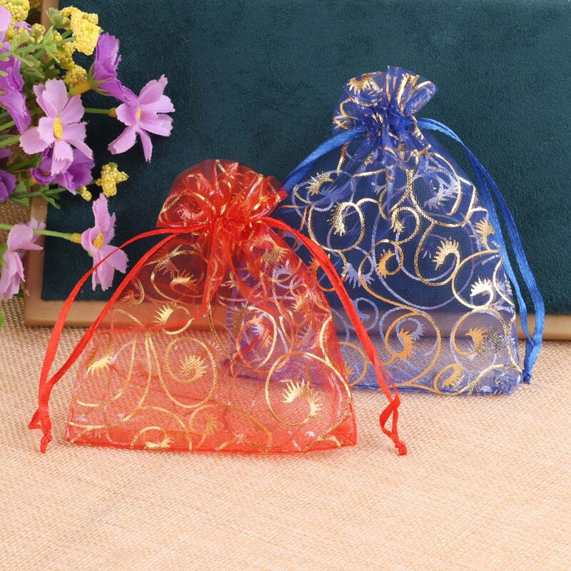 50 buc/lot 13x18cm amestec mare geantă cu șnur din organza pentru prezent