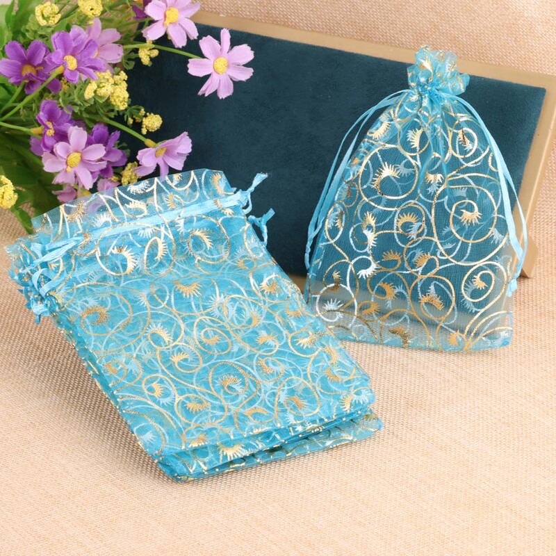 50 buc/lot 13x18cm amestec mare geantă cu șnur din organza pentru prezent