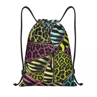 Personalizat blană de ghepard de leopard Ascunde genți cu șnur pentru cumpărături Rucsaci de yoga Femei Bărbați Model blană de animale Rucsac de sport pentru gimnastică