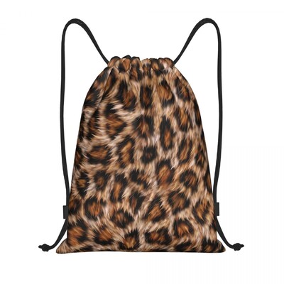 Personalizat blană de ghepard de leopard Ascunde genți cu șnur pentru cumpărături Rucsaci de yoga Femei Bărbați Model blană de animale Rucsac de sport pentru gimnastică