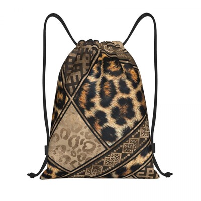 Personalizat blană de ghepard de leopard Ascunde genți cu șnur pentru cumpărături Rucsaci de yoga Femei Bărbați Model blană de animale Rucsac de sport pentru gimnastică